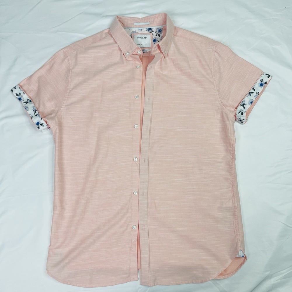 Cactus Man Ricky Singh Men's M Pink Button Down Shirt  Floral Trim NWOT
